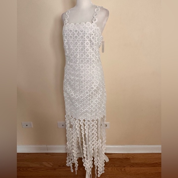 Jonathan Simkhai Jaycee Lace Fringe Midi Dress in White - Picture 8 of 15